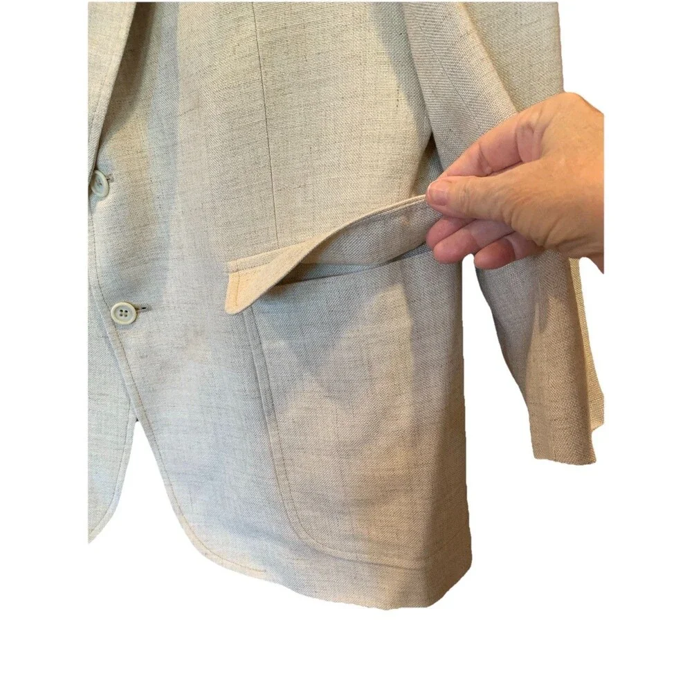 Vtg 70's Ernesto Bellini Linen Blazer Men's 44 Reg Beige Jacket 2 Button Lined